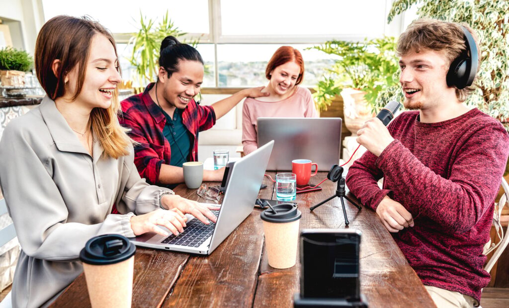 Young people sharing content on streaming platform - Content creators marketing concept